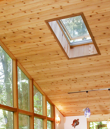 Close up of cedar ceiling in pool room addition