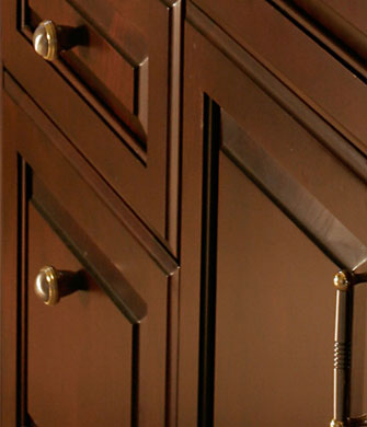 Close up of dark wood cabinets